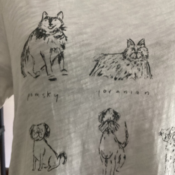 L J Crew Ivory White Cute Doggie Sketches Collectible Tee Cotton - Picture 1 of 11
